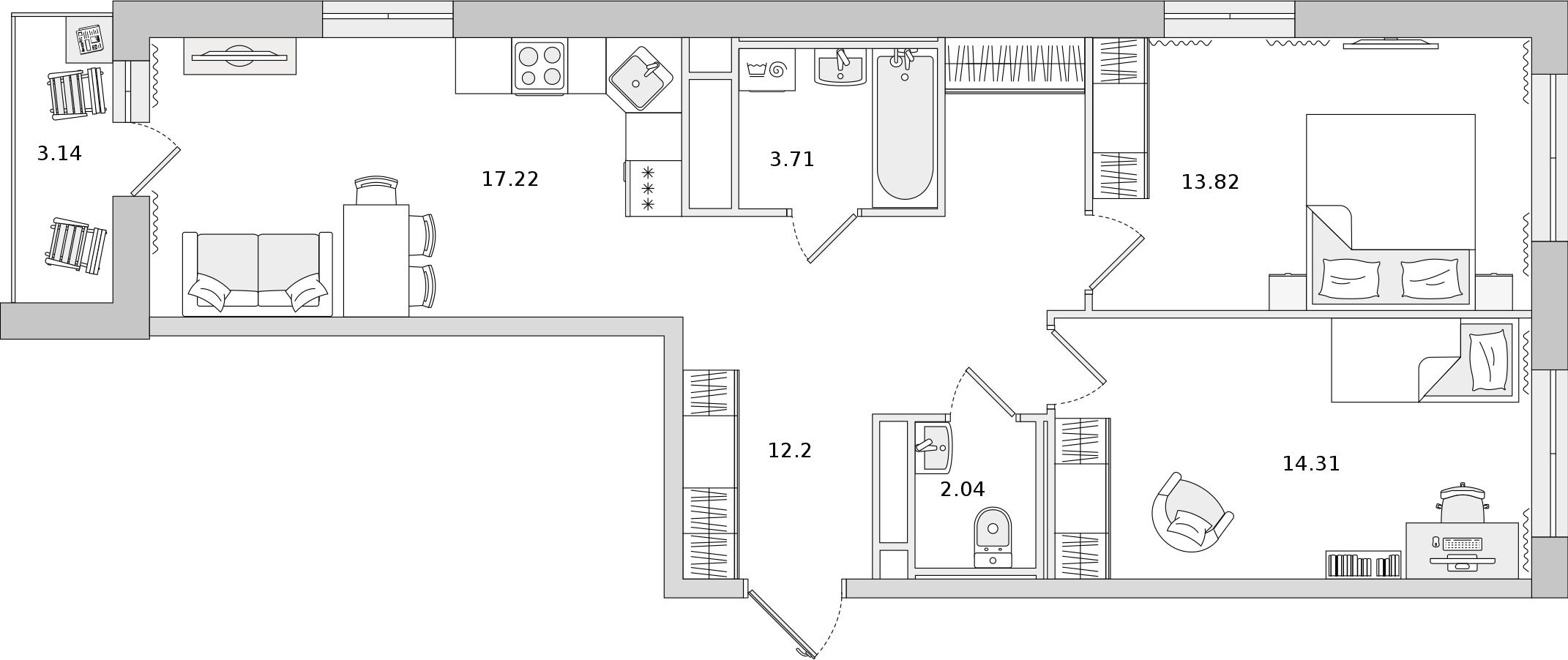 2-комнатная квартира 66.08 м², 20/22 эт., ЖК «Город Первых»
